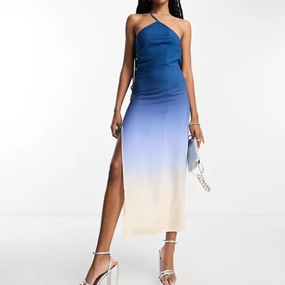 Dress ASOS DESIGN Tall one strap maxi dress in blue ombre print - Medium - Picture 1 of 6